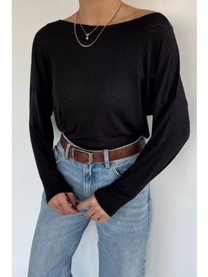 Gülseli Kadın Kayık Yaka Likralı Basic Bluz P-00020207