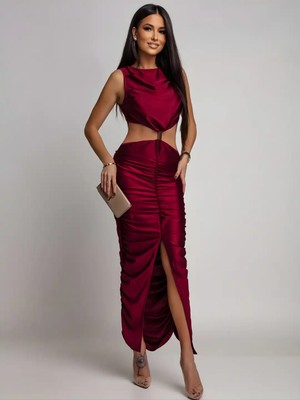 Havens Yuli Saten Metal Aksesuar Detaylı Elbise