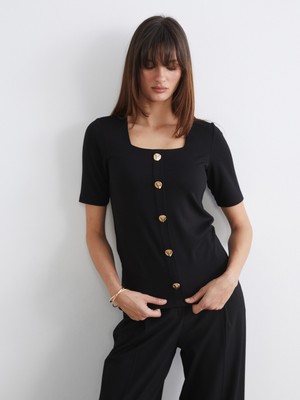 Soulife Büyük Beden Kare Yaka Bluz