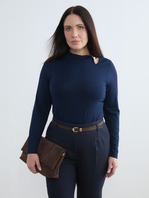 Soulife Büyük Beden Dik Yaka Metal Toka Detaylı Bluz