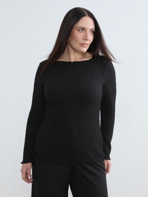 Soulife Büyük Beden Bisiklet Yaka Dokulu Bluz