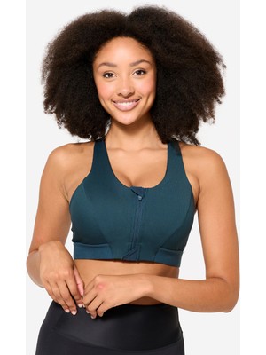 Decathlon Kadın Fermuarlı Sporcu Sütyeni - Orta Destek - Turkuaz