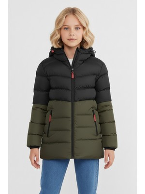 D1fference İçi Kürklü Su ve Rüzgar Geçirmez Kapüşonlu Kız Çocuk Mont