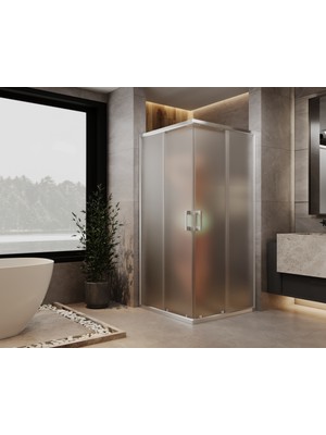 Monaqua Arteko Duşakabin Kare - Parlak Eloksal Alüminyum Profil - Satine Buzlu 5mm Cam