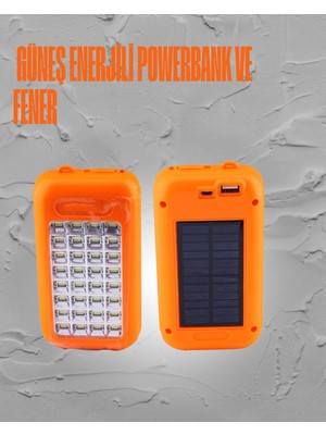 Marsilyan Güneş Enerjili LED Powerbank Işıldak – 10000 Mah Su Geçirmez 32 LED Taşınabilir Tasarım