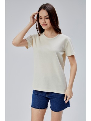 Moon Cover Mooncover Kadın T-Shirt Dokulu Basic – Bej