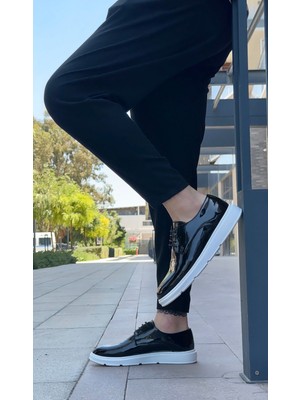 BOA BA0003 Bağcıklı Klasik  Siyah Rugan Yüksek Taban Casual Erkek Ayakkabı