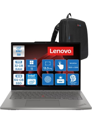 Lenovo Thinkpad L13 2-In-1 Gen6 Intel Core Ultra 7 255U 32 GB 512GB SSD Windows 11 Pro 13.3" Wuxga (1920X1200) IPS 400NITS Dokunmatik Dizüstü Bilgisayar L21R7003ATX02 + Zetta Çanta