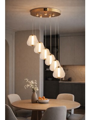 Apliqa Hopps 108 Watt 6'lı Yuvarlak Bakır Tekli LED Sarkıt Avize
