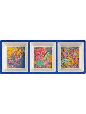 LuckyArt Paiselle Melamin 3 Bölmeli Çerezlik 2li Set 38CM