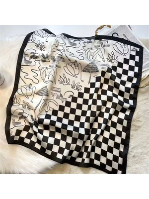 Kare Desenli Baskılı Fular / Bandana / Eşarp