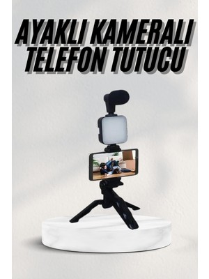 Marsilyan Telefon Tutucu LED Işıklı Kumandalı Mikrofon Telefon Vlog Video Kayıt Ieg
