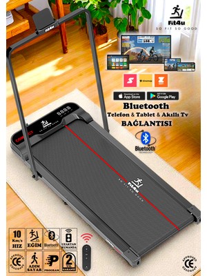 FIT4U Adımsayar, Program, Bluetooth, Ce Belgeli, Eğim Ayarlı, Kumandalı, 10KM Hız, Katlanabilir Koşu Bandı