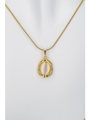Stella Fortis Minimal Tasarım Oval Kadın Kolye -  Yarım Inci | Altın Kaplama