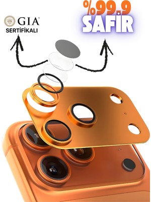 Mohseven iPhone 17 Pro \ 17 Pro Max Full Kamera Safir Lens Koruyucu Alüminyum Kaplamalı Safir Anti Reflective Kamera Lens Koruma