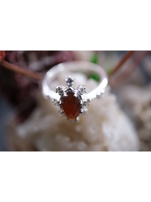 Aries 1.25CT Natural Karnelyan Akik 2.89 Gram 925 Ayar Gümüş Yüzük ( Çevre Taşları Atomdur)