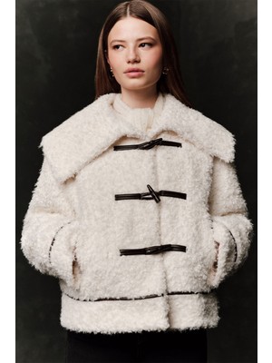 Manuka Düğmeli Kürk Kaban Ekru