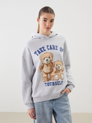Lc Waikiki Yeni Sezon Ayı Teddy Baskılı Oversize Kadın Kalın Hoodie