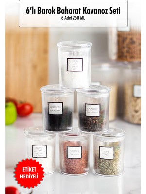 Skygo 6'lı Barok Yuvarlak Baharat Kavanoz Seti & Saklama Kabı & Erzak Kabı (6*250 Ml)