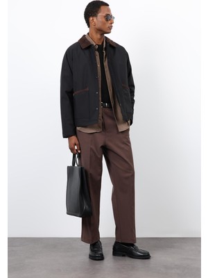 Antioch Siyah Kontrast Yaka Erkek Mont