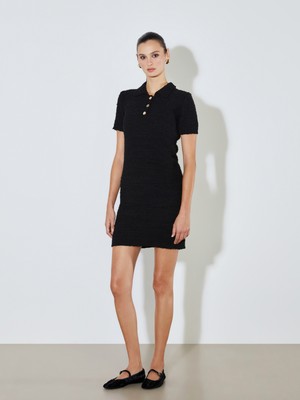 Soulife Polo Yaka Dokulu Triko Mini Elbise