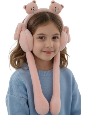 Aslı Kiraz Jewerly Gül Kurusu Renk Ayıcık Figürlü Oynar Kulaklı Peluş Kulaklık