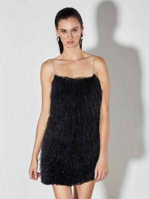 Soulife Kare Yaka Askılı Triko Mini Elbise