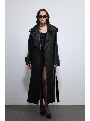 Antioch Siyah Dokulu Suni Deri Trençkot