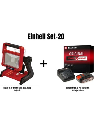 Einhell Set-20(Einhell Te-Cl 18/2000 Liac - Solo, Akülü Projektör+Einhell 18V 2,5 Ah Pxc Starter Kit, Akü & Şarj Cihazı)