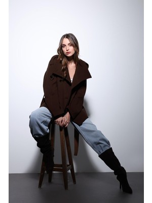 Antioch Koyu Kahve Dik Yaka Kruvaze Kadın Kaban