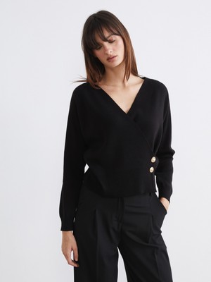 Soulife Kruvaze Yaka Kadın Triko Hırka