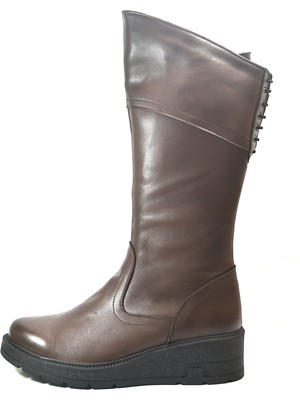 Onlo Ayakkabı 3120 Hakiki Deri Siyah Fermuarlı Dolgu Topuklu Kadın Çizme