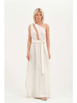 Eva Clothing Kadın Bağlamalı Elbise Beyaz