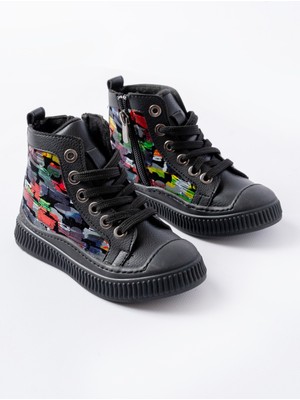 Çocuk Siyah Fermuarlı Hafif Yumuşak Esnek Kaydırmaz Taban Spor Bot