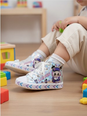 Çocuk Gümüş Işıklı Labubu Kaydırmaz Taban Spor Ayakkabı