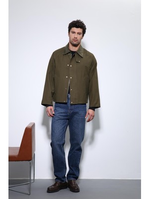 Antioch Haki Kontrast Yaka Erkek Ceket