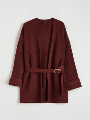 Soulife Şal Yaka Beli Kemerli Kadın Triko Hırka