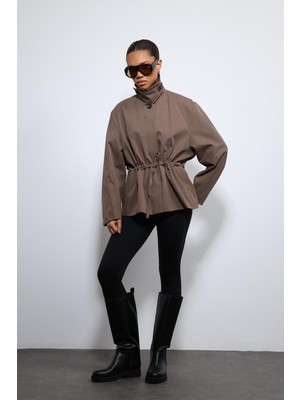Antioch Kahve Ayarlanabilir Bele Sahip Kısa Trençkot