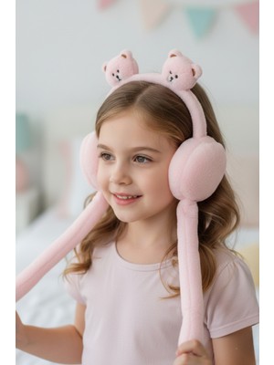 Aslı Kiraz Jewerly Pudra Renk Ayıcık Figürlü Oynar Kulaklı Peluş Kulaklık