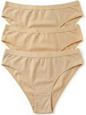 Öts Kadın Külot 3'lü Logolu Bel Lastikli (%96 Pamuk - %4 Elastan)