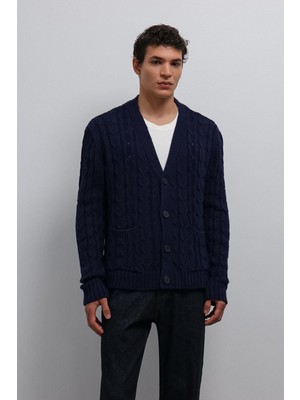 Antioch Lacivert Saç Örgülü Dokulu Erkek Hırka