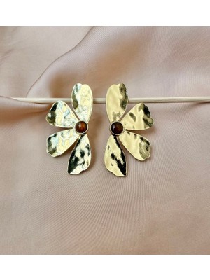 Atelier Çağla Altın Renk Metal Büyük Yarım Çiçek Küpe