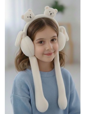 Aslı Kiraz Jewerly Krem Renk Ayıcık Figürlü Oynar Kulaklı Peluş Kulaklık