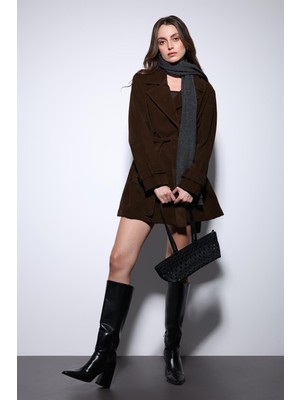 Antioch Kahve Süet Görünümlü Kadın Trençkot
