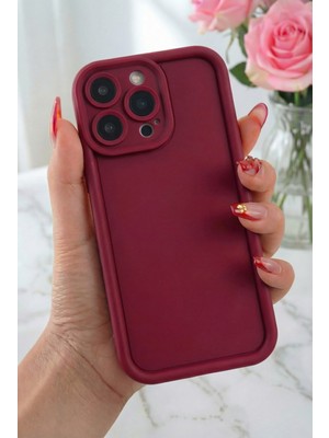 Fibaks Apple iPhone 16 Pro Uyumlu Kılıf Kamera Korumalı Yumuşak Dokulu Darbe Emici Bordo Silikon Kapak