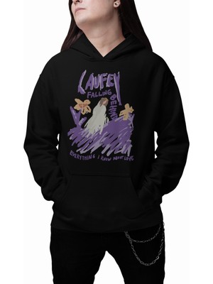 Fuddy Moda Unisex Laufey Falling Behind Baskılı Kapüşonlu Sweatshirt, Oversize Müzisyen Baskılı Hoodie
