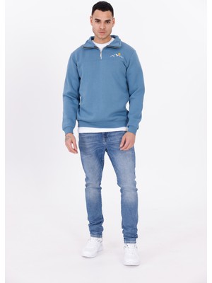 Yarım Fermuarlı Sweatshirt Soğuk Geçirmez Regular Fit Kesim Relax 3 Iplik Içi Polarlı Pamuklu Dik Yaka  Nakış Detaylı Steeprockt