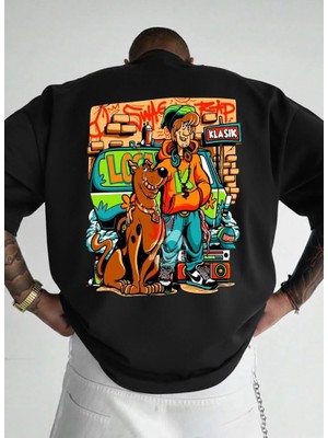 Afri Scooby-Doo & Shaggy Graffiti Baskılı Oversize T-Shirt - %100 Pamuk Süprem - Siyah Streetwear Tişört