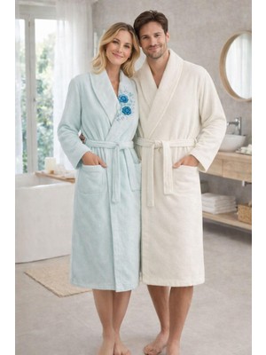 Özdilek Aster Papatya Aile Bornoz Seti Mint-Krem