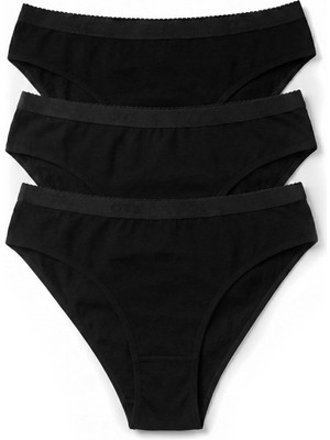 Öts Kadın Külot 3'lü Logolu Bel Lastikli (%96 Pamuk - %4 Elastan)